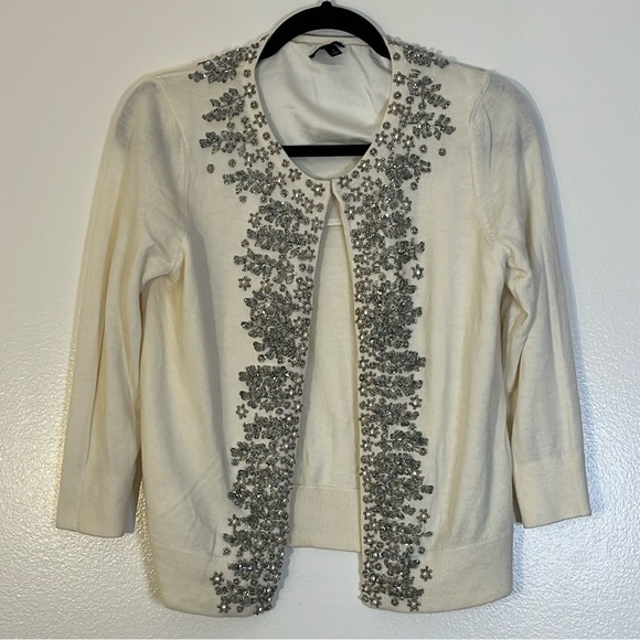 Talbots | Beaded ivory/cream cardigan sweater lambswool blend Women’s size S - Picture 9 of 9